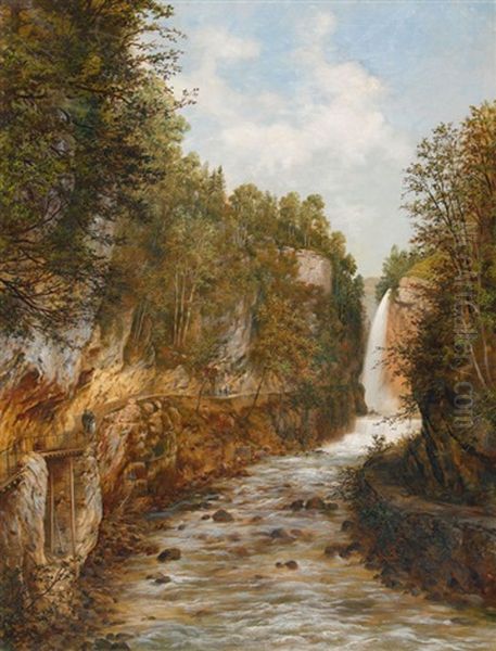 Die Taubenlochschlucht Bei Biel Oil Painting by Rudolf Johann Weisse