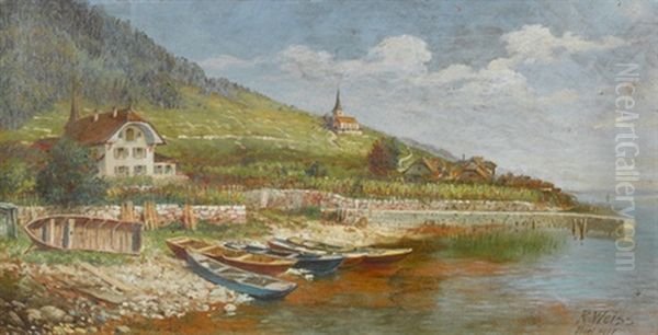 Schafis Bei Ligerz Am Bielersee Oil Painting by Rudolf Johann Weisse