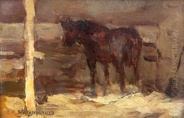 Paard In De Stal / Horse In A Stable Oil Painting by Frederik Hendrik Weissenbruch