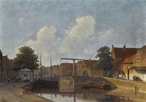 A Dutch Canal Oil Painting by Jan Weissenbruch