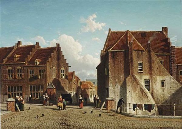 Kuilenburg: A Market Place With Figures, Culemborg Oil Painting by Jan Weissenbruch