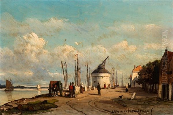 Activity On The Quay Oil Painting by Jan Weissenbruch