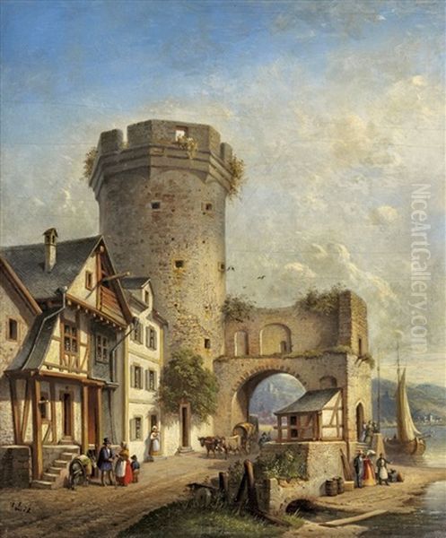 Ein Stadttor Am Rhein Oil Painting by Jan Weissenbruch