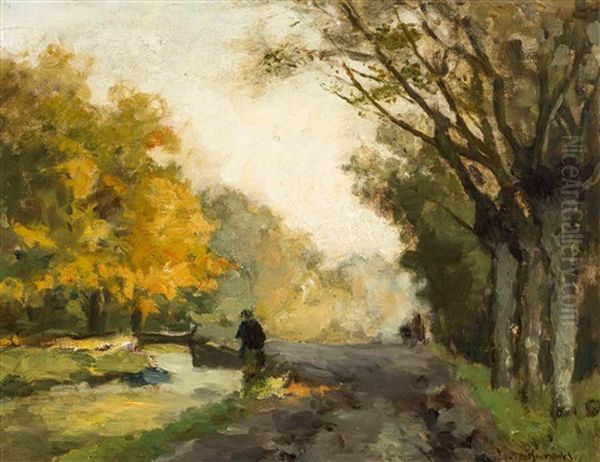 Figure At A Creek In Fall Oil Painting by Jan Hendrik Weissenbruch