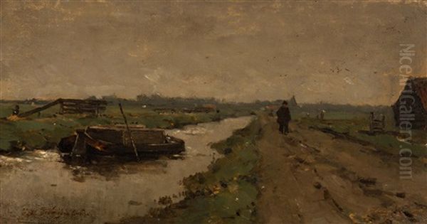 Along The Canal Near Noorden Oil Painting by Jan Hendrik Weissenbruch