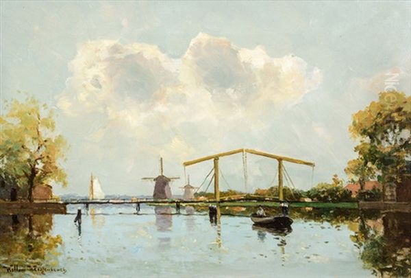 Hollandische Kanallandschaft Mit Zugbrucke Und Windmuhlen Oil Painting by Willem Johannes Weissenbruch