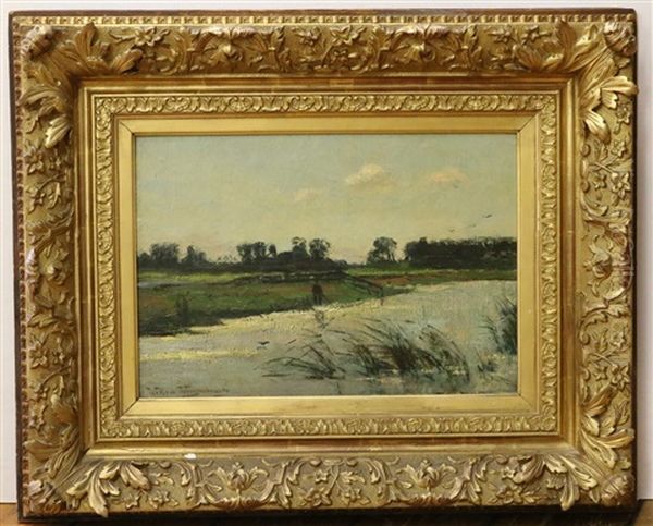 Hollands Polderlandschap Met Visser Oil Painting by Willem Johannes Weissenbruch