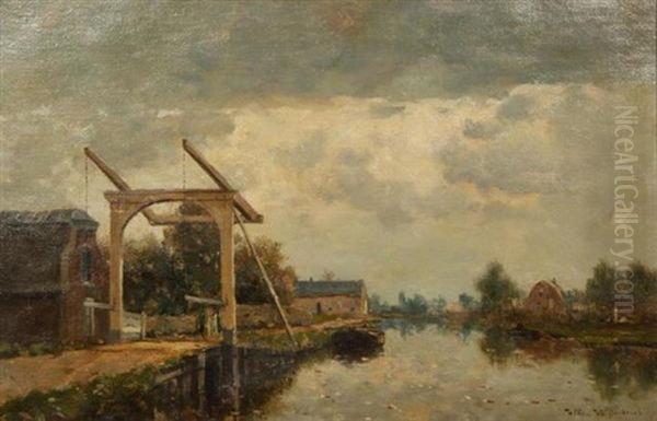 Bridge In Landscape Oil Painting by Willem Johannes Weissenbruch