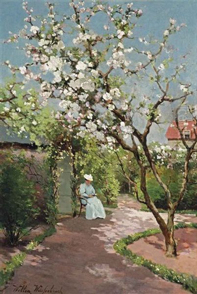 Under The Blossom Tree Oil Painting by Willem Johannes Weissenbruch