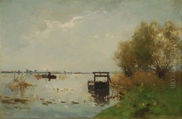 Bord D'etang Avec Pecheur Oil Painting by Willem Johannes Weissenbruch