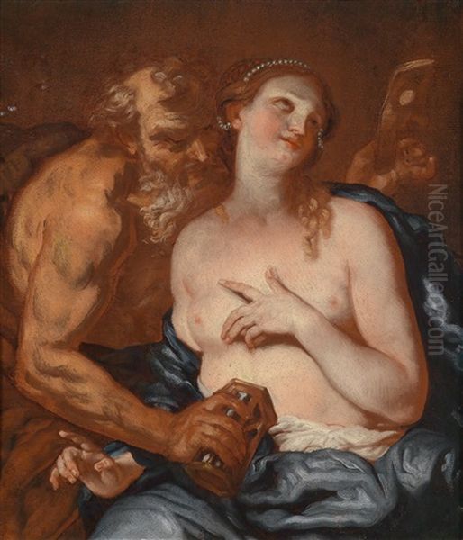 Allegorie Der Vanitas Mit Chronos Und Einer Jungen Frau by Hans Adam Weissenkirchner