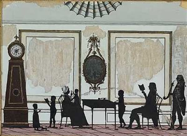 Louis Xvi-interior Med Snedkerfamilien Sorens I Silhuet Oil Painting by Joachim Gottfried Wilhelm Weitlandt