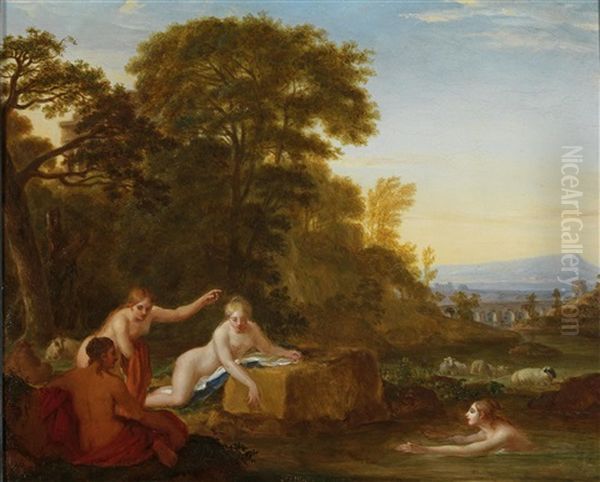 Bathing Shepherdesses Oil Painting by Friedrich Georg Weitsch