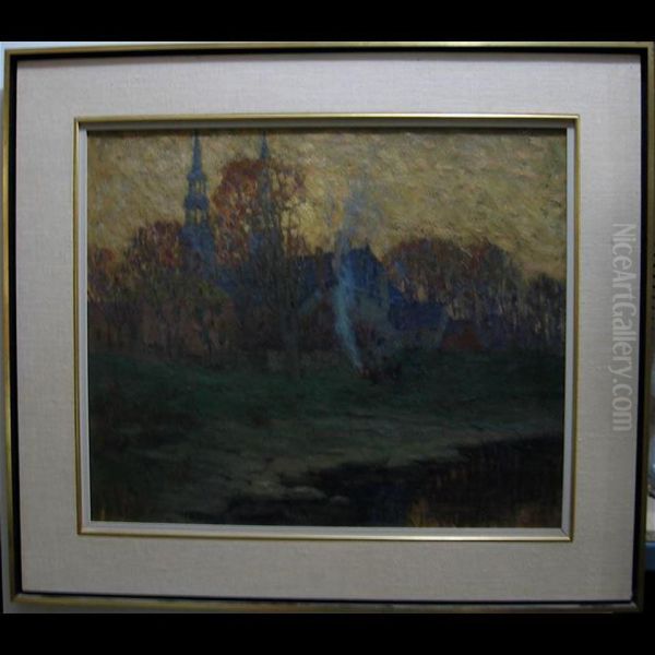 Figures By Fire Oil Painting by Guy M. Brock