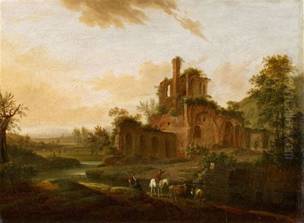 Southern Landscape With Travellers And Ruins Oil Painting by Johann Friedrich Weitsch