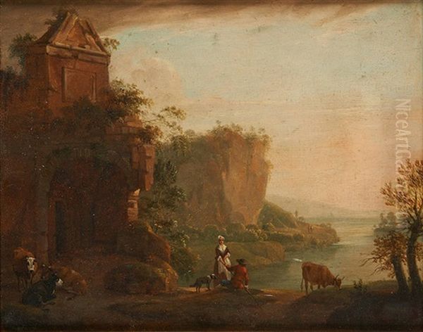 Paysage Lacustre Anime Avec Ruines Oil Painting by Johann Friedrich Weitsch