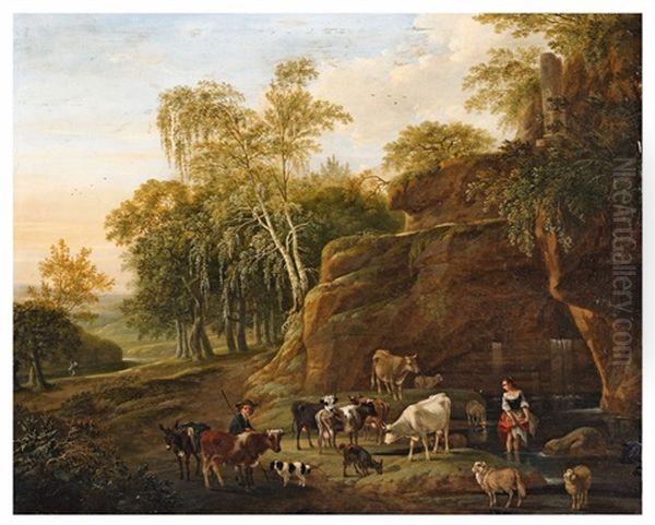 A Wooded Landscape With Shepherds Oil Painting by Johann Friedrich Weitsch