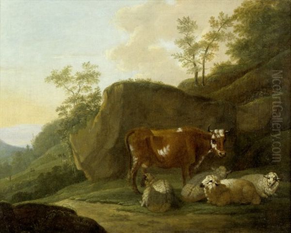 Pastorale Landschaft Mit Kuh Und Ruhenden Schafen Oil Painting by Johann Friedrich Weitsch