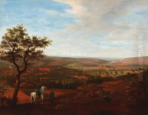 Blick In Weite Landschaft Mit Dorf Und Reitern Oil Painting by Johann Friedrich Weitsch