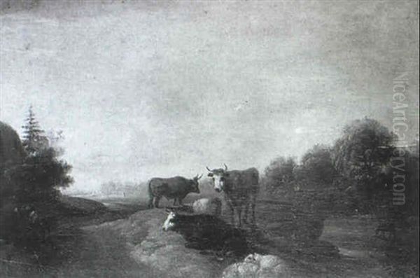 Lagernde Kuh- Und Schafherde In Einer Weiten Stimmungsvollen Landschaft Oil Painting by Johann Friedrich Weitsch