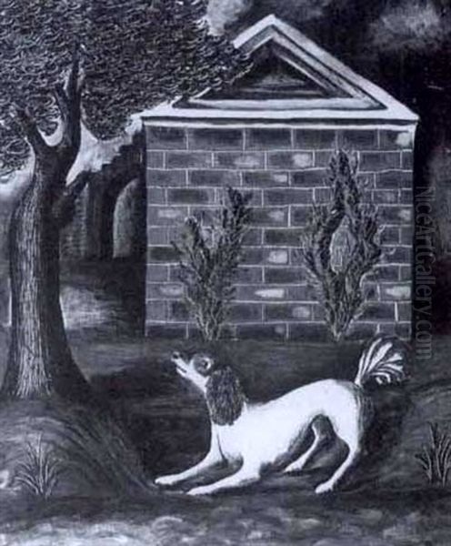 A Dog In A Garden, Recto; A Factory, Verso Oil Painting by Denton Welch