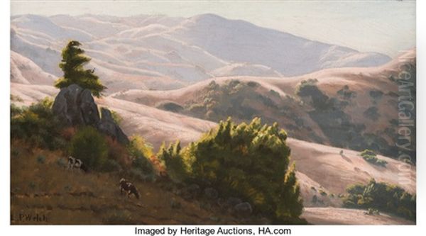 Cattle Grazing In Sunlit Hills Oil Painting by Ludmilla Pilat Welch