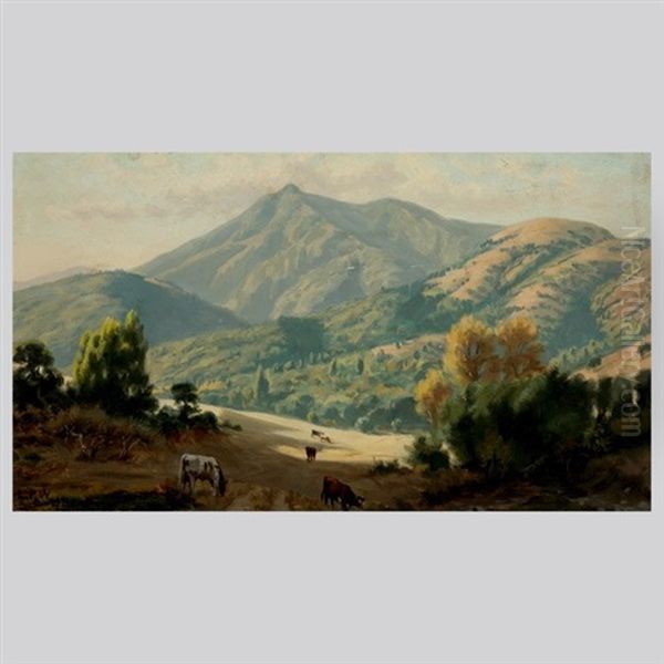 Cows Grazing Under Mt Tamalpias Oil Painting by Ludmilla Pilat Welch