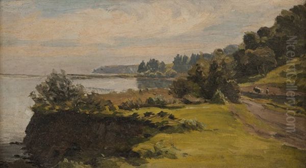 Goleta Slough, Landscape With Figure And Cow, Circa 1910 Oil Painting by Thaddeus Welch