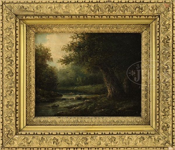 Wooded Landscape With Stream Oil Painting by Thaddeus Welch