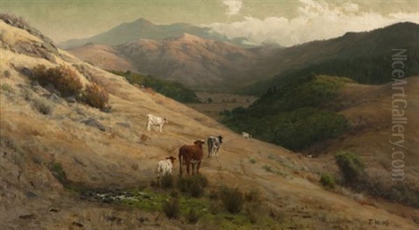 Cows In A California Pasture Oil Painting by Thaddeus Welch