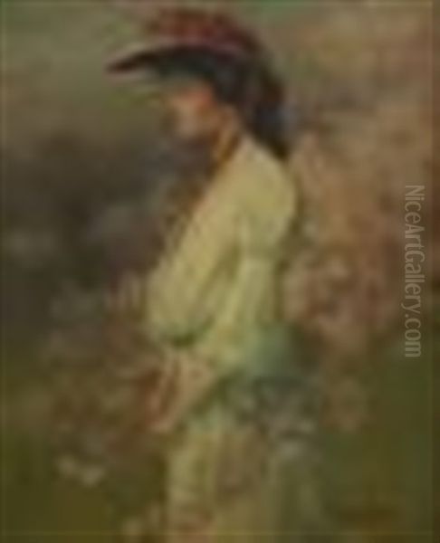 Victorian Woman Among Cherry Blossoms Oil Painting by Thaddeus Welch