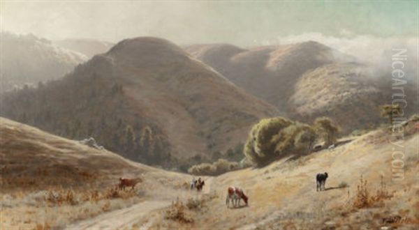 Cattle Grazing Oil Painting by Thaddeus Welch