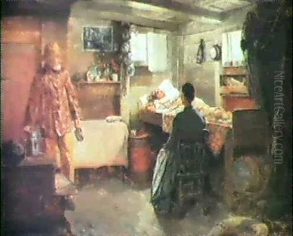 Interior Of Fisherman's Cottage Oil Painting by Charles Dater Weldon