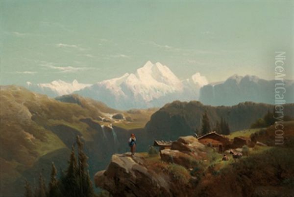 Alpenlandschaft Mit Figurlicher Staffage Oil Painting by Ernst Welker