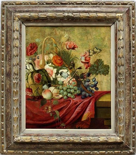 Stillleben Mit Verschiedenen Blumen, Fruchten Und Insekten Oil Painting by David van Welle