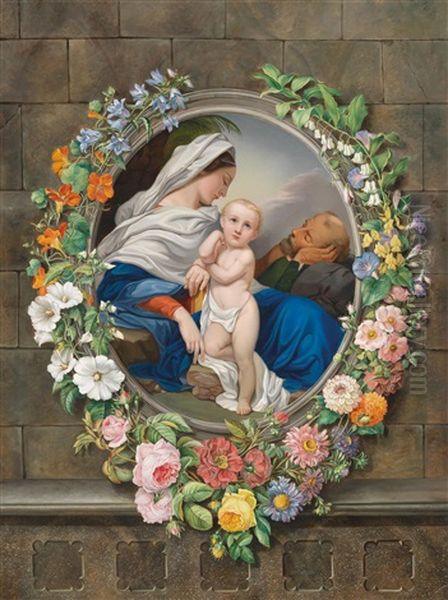 Und Amalia Rieger Die Heilige Familie Im Blutenkranz Oil Painting by Pauline von Wellenheim