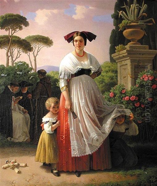 Verstecken Spielen (hide And Seek) Oil Painting by Theodor Leopold Weller