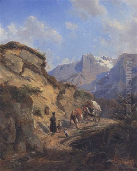 Bauernfamilie Auf Der Passstrase Im Gebet Oil Painting by Theodor Leopold Weller