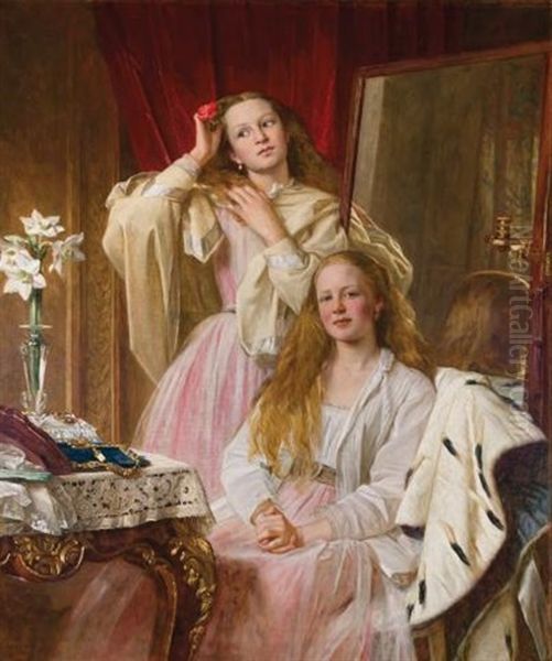 Emma And Federica Bankes Of Soughton Hall, Flintshire, Wales Oil Painting by Henry Tanworth Wells