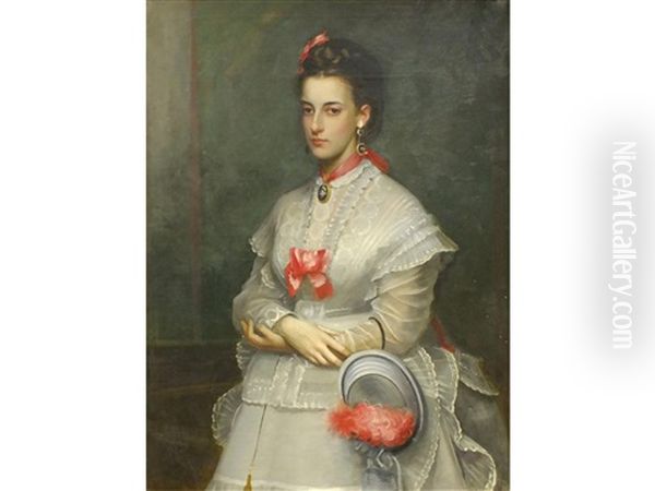 A Portrait Of Mrs Frances Elizabeth Arnold, Nee Edwards, Aged 22 Oil Painting by Henry Tanworth Wells