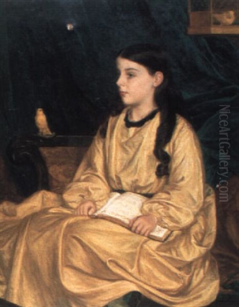 Portrait Of Constance Charlotte Astley, Full-length, In A Yellow Dress Oil Painting by Henry Tanworth Wells