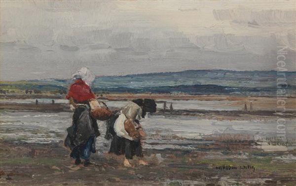 A Grey Day On The Beach Oil Painting by William Page Atkinson Wells