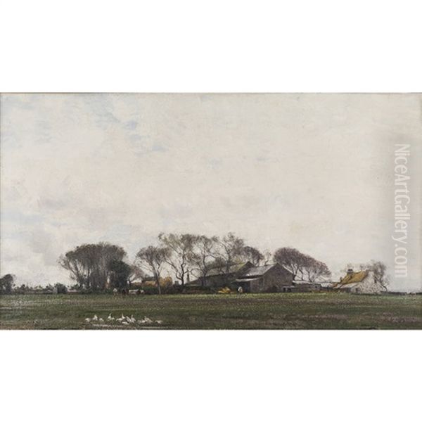 Geese And Farm Buildings Oil Painting by William Page Atkinson Wells