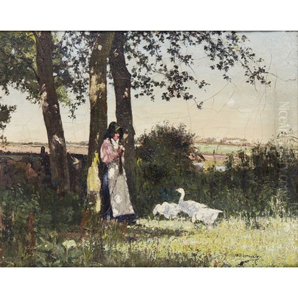 The Goose-girl Oil Painting by William Page Atkinson Wells