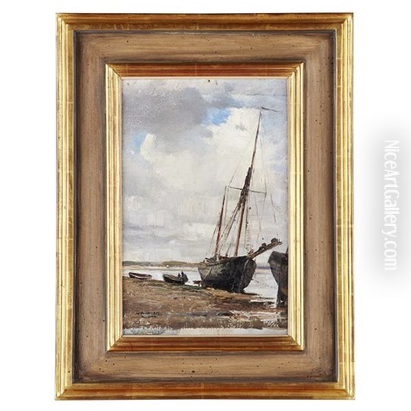 Boats At Low Tide Oil Painting by William Page Atkinson Wells