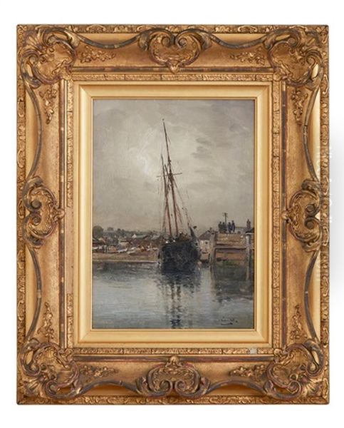 Boat In Harbour Oil Painting by William Page Atkinson Wells