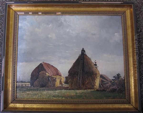 Building Haystacks Oil Painting by William Page Atkinson Wells