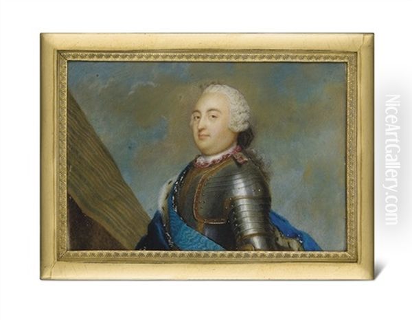 Portrait De Louis-philippe, Duc D'orleans, Dit Le Gros En Cuirasse, Manteau Bleu A Bordure D'hermine Et Cordon De L'ordre Du Saint-esprit, Cheveux Noues Et Poudres, Devant Une Tent Oil Painting by Jean Daniel Welper