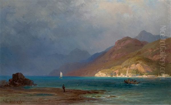 Italian Coastal Scene Oil Painting by Charles Feodor Welsch