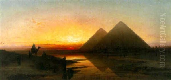 In The Shadow Of The Pyramids Oil Painting by Karl Friedrich Christian Welsch